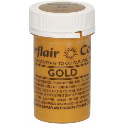 Sugarflair Colours Gelová barva Satin Gold Třpytivá zlatá 25 g – Sleviste.cz