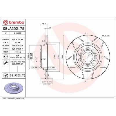 Brzdový kotouč BREMBO 08.A202.75 | Zboží Auto