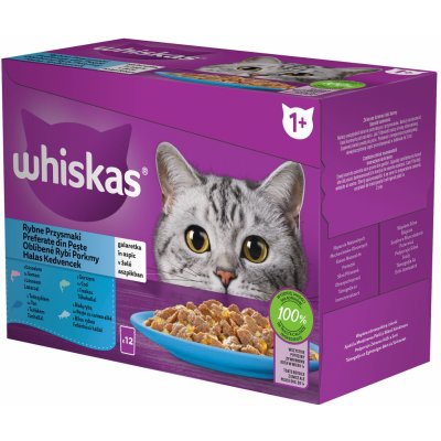 Whiskas Rybí pochoutky bílá ryba treska losos tuňák v želé 12 x 85 g – Zbozi.Blesk.cz