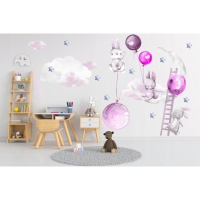 DumDekorace Nádherná nálepka na zeď veselé zajíčky s balony 120 x 240 cm – Zboží Mobilmania