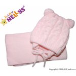 Baby Nellys Zimní pletená čepička s šálou TEDDY sv. růžová – Zboží Mobilmania