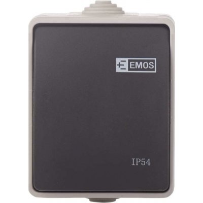 EMOS Vypínač schodišťový č.1,6 A1398 250V/10A nástěnný 1 tlačítko šedo-černá IP54 3104139800 – Zboží Mobilmania
