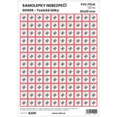 RAFO Samolepka Nebezpečí GHS06 - Toxické látky, různé velikosti Velikosti: 2 x 2 cm (120 ks na A4) – Hledejceny.cz