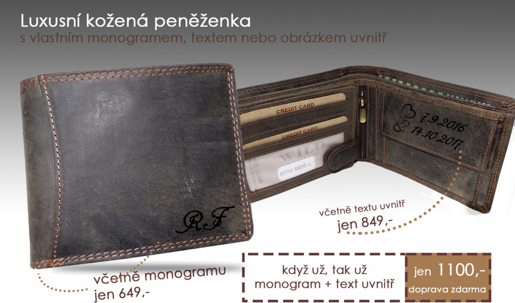 Luxusní peněženka s vaším monogramem iniciály textem obrázkem z pravé kůže  od 1 149 Kč - Heureka.cz