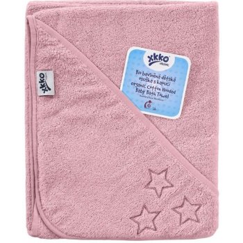 Kikko BIO bavlněná froté osuška s kapucí XKKO Organic 90x90 Baby Pink Stars