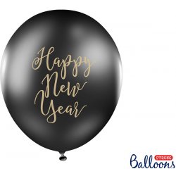 Balónek "Happy new year" černý s elegantním zlatým nápisem 30 cm