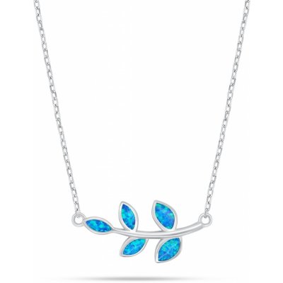 Brilio Silver Slušivý stříbrný náhrdelník lístky s modrým opálem NCL165WB – Sleviste.cz