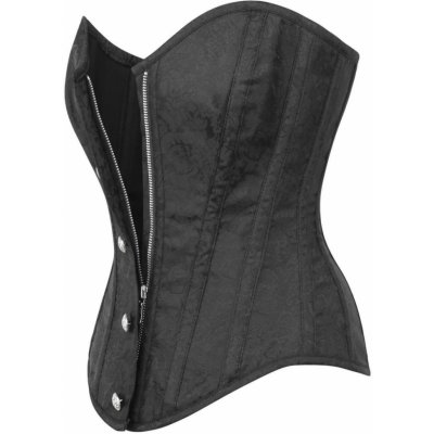 Korzety.cz Moderní korzet se skrytým zipem a falešnými knoflíky v černém brokátu pro pas – Zboží Dáma