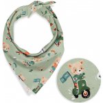 Biante dětský bavlněný šátek Sandra SA-468 Méďové na motorkách na zeleném – Zboží Dáma