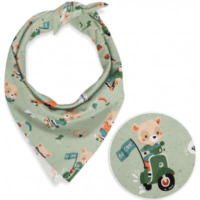 Biante dětský bavlněný šátek Sandra SA-468 Méďové na motorkách na zeleném – Zboží Dáma