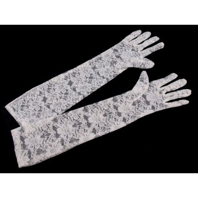 Prima-obchod Dlouhé společenské rukavice krajkové, bílá mléčná