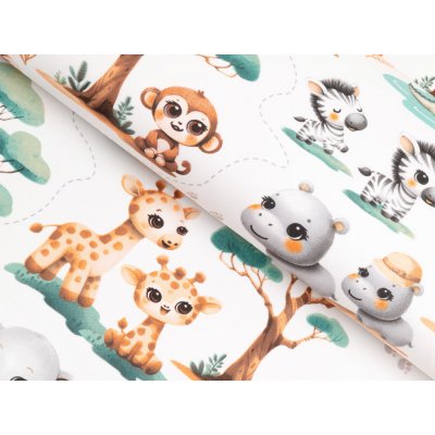 Dětská bavlněná látka/plátno Sandra SA-513 Africká zvířátka na bílém - šířka 160 cm – Hledejceny.cz