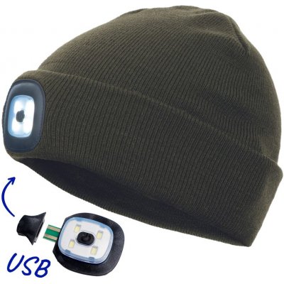 DEEL pletená čepice s integrovanou LED lampou tmavě olivová – Zboží Dáma