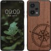 Pouzdro a kryt na mobilní telefon Xiaomi Pouzdro kwmobile Dřevěné s designem kompas Xiaomi Redmi Note 12 Pro 5G tmavě hnědé