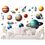 Nalepte.cz Vesmírné raketky textilní přelepitelné samolepky na zeď arch 46 x 29 cm – Zboží Mobilmania