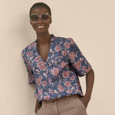 Halenka s potiskem krátkými rukávy a tuniským výstřihem modrá/lila – Hledejceny.cz