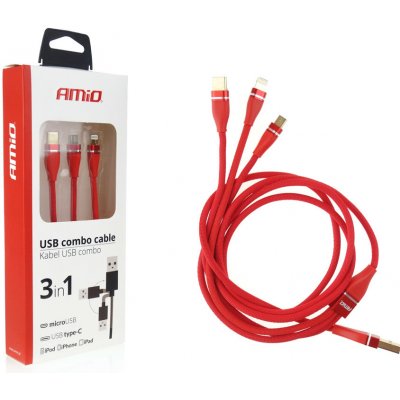 Multi-kabel pro telefon USB C / micro USB 1.2m červený FullLINK 3.1A UC-7 – Zboží Mobilmania