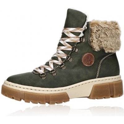 Rieker dámské zimní kotníkové kozačky s kožešinou zelené – Sleviste.cz