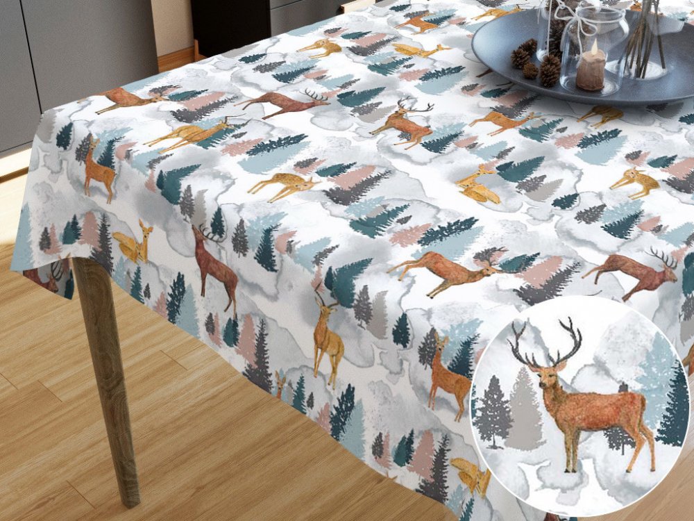 Goldea vánoční dekorační ubrus loneta vzor malovaní jeleni a srnky  140x160cm | Srovnanicen.cz