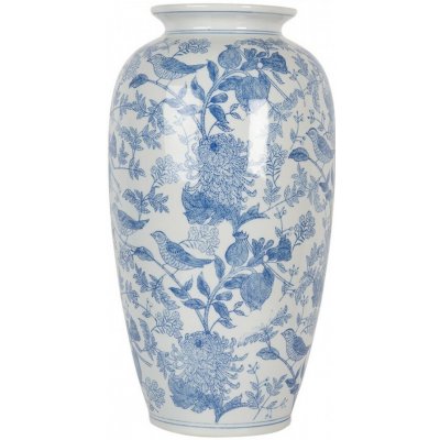 Keramická váza s modrými květy a ptáčky Pointea - Ø 19*37 cm - Clayre & Eef – Hledejceny.cz