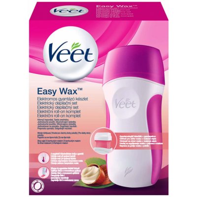 Veet EasyWax ohřívač vosku + vosková náplň 50 ml + depilační pásky 12 ks + Perfect Finish jemné čisticí ubrousky 4 ks + stojan dárková sada