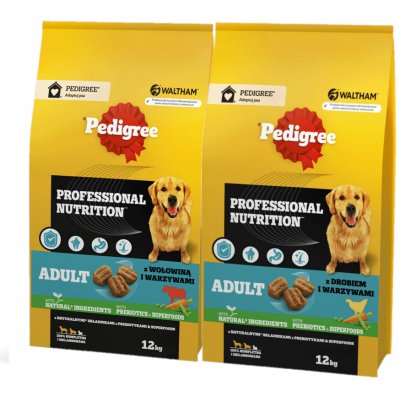 Pedigree Professional Nutrition Adult drůbeží & hovězí 2 x 12 kg – Hledejceny.cz