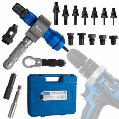 GEKO Nástavec nýtovací na vrtačku, sada pro matice M3-M12 a trhací nýty 2.4-6.4mm G01354 – Hledejceny.cz