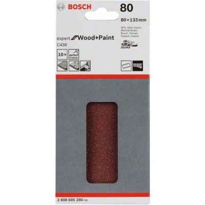 10x Brusný papír - brusivo pro vibrační brusky Bosch Expert for Wood and Paint C430 80x133mm, hr. 80, 8 otvorů (2608605280) – Zboží Mobilmania