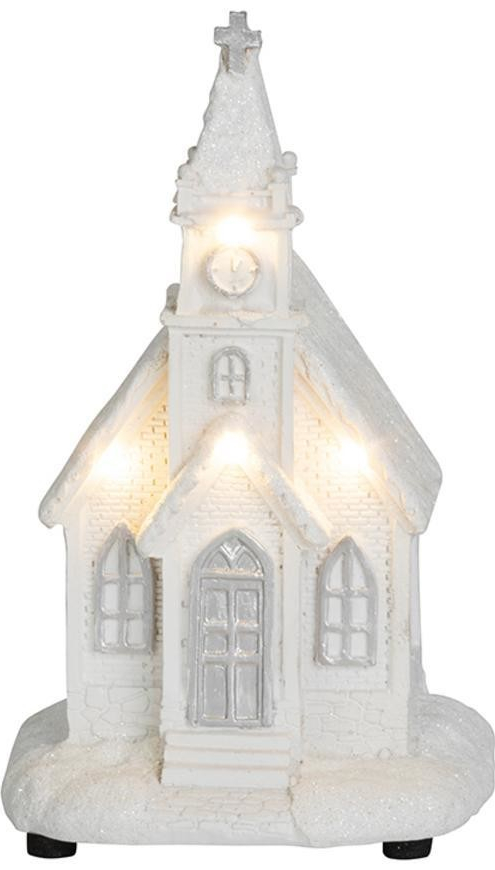 MagicHome Dekorace Vánoce Kostel bílý 4 LED teplá bílá 2xAAA interiér 10x9x17 cm sellbox 12 ks