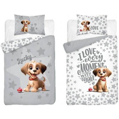 Detexpol Bambusové povlečení do postýlky Veselý pejsek šedý 100 cm x 135 cm 40 cm x 60 cm – Sleviste.cz