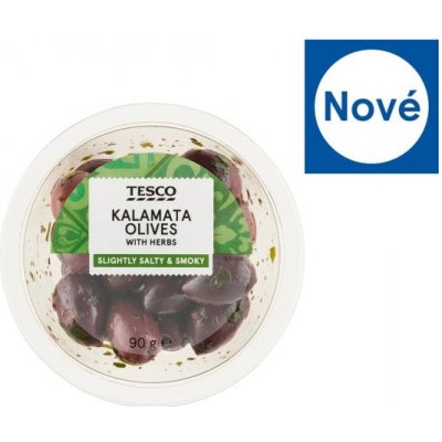 Tesco Marinované olivy kalamata s peckou a bylinkami 90 g – Zbozi.Blesk.cz