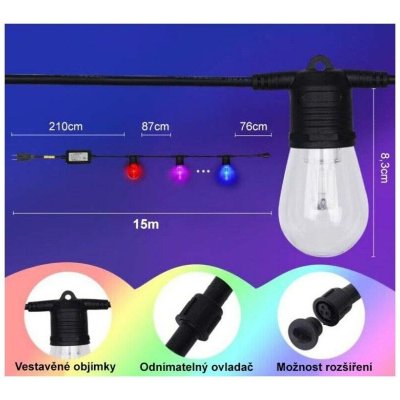 Immax 07900L NEO LITE vnejší dekorativní girlanda 15m 15W 1200lm 2700K RGB IP65 – Hledejceny.cz