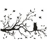 Anděl Samolepka na zeď černá větev s kočkou 42 x 60 cm 15501 – Zbozi.Blesk.cz