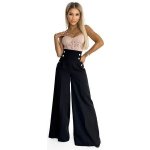 Elegantní dámské široké kalhoty s vysokým pasem a zlatými knoflíky 496-1 černé – Zboží Dáma