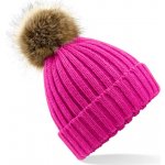 Beechfield pletená čepice s kožešinovou bambulí Pom Pom Chunky fuchsiová – Zboží Dáma