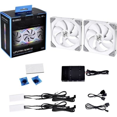 Lian Li UNI FAN SL140 RGB PWM White 2 ks with Controller UF-SL140-2W – Hledejceny.cz