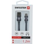 Swissten 71521202 USB 2.0 typ A na C, USB 2.0, zástrčka A - zástrčka C, opletený, 1,2m, šedý – Zboží Mobilmania