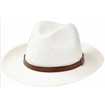 Fiebig Headwear since 1903 Letní slaměný klobouk Fedora ručně pletený s koženou stuhou Ekvádorská panama 1398414 bílý