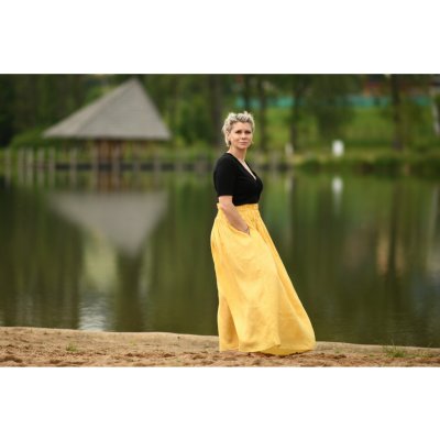 Nelly lněná dámská sukně dlouhá / super soft žlutá – Zboží Dáma
