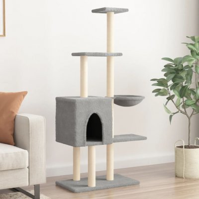 VidaXL Škrabadlo s domečkem a košíkem šedé 72 x 34,5 x 145 cm – Hledejceny.cz