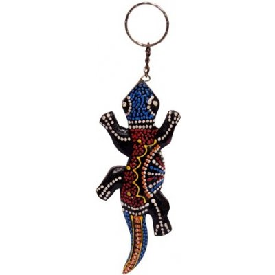 Přívěsek na klíče Indonésie dřevo malovaná Ještěrka modrá hlava – Zboží Mobilmania