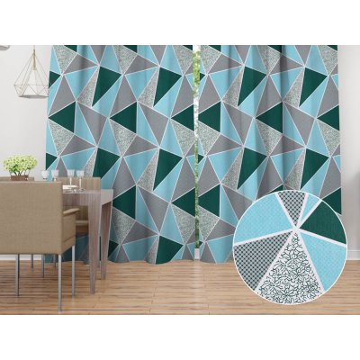 Biante Bavlněný závěs Sandra SA-334 Modro-zelené trojúhelníky 150x140 cm – Zboží Mobilmania