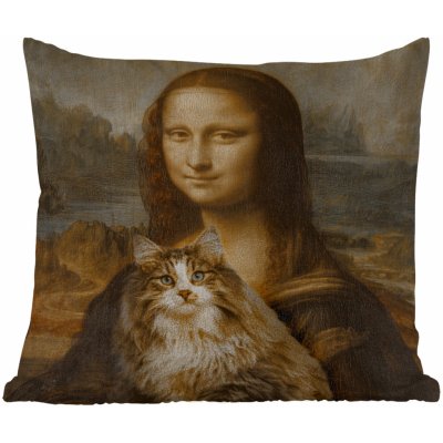 MuchoWow Vnější polštář Mona Lisa Kočka Leonardo da Vinci Vintage Umělecká díla Staří mistři Malba 40x40 – Zboží Mobilmania