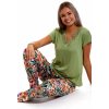 Zelené a květinové dámské pyžamo luxusní s krajkou 1D1192 zelená