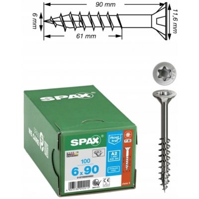 SPAX záp. hlava 6.0x 90 část. závit TX30, certifikovaný, nerez A2 (100 ks) – Hledejceny.cz