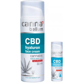 Cannabellum CBD pleťový krém s kyselinou hyaluronovou 30 ml + CBD čistící gel na ruce 50 ml dárková sada