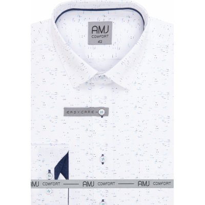 AMJ Comfort pánská košile dlouhý rukáv bílá se vzorem VDBR1314
