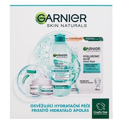 Garnier Skin Naturals Hyaluronic Aloe : denní pleťový krém Skin Naturals Hyaluronic Aloe Jelly Daily Cream 50 ml + micelární voda Skin Naturals Micellar Hyaluronic Aloe Water 400 ml + pleťová maska Sk