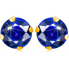 Šperky eshop náušnice v zlatě třpytivý kulatý zirkon tmavě modré barvy S1GG176.29