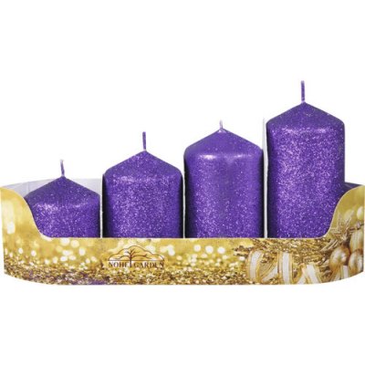 Fialové glitrované adventní svíčky 4 ks Ø 5 x 6/7,5/9/10 cm – Hledejceny.cz